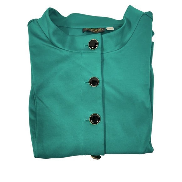 Bob Mackie Wearable Art Green Jacket with Black Buttons Size Lg Excellent Cond - Picture 6 of 8